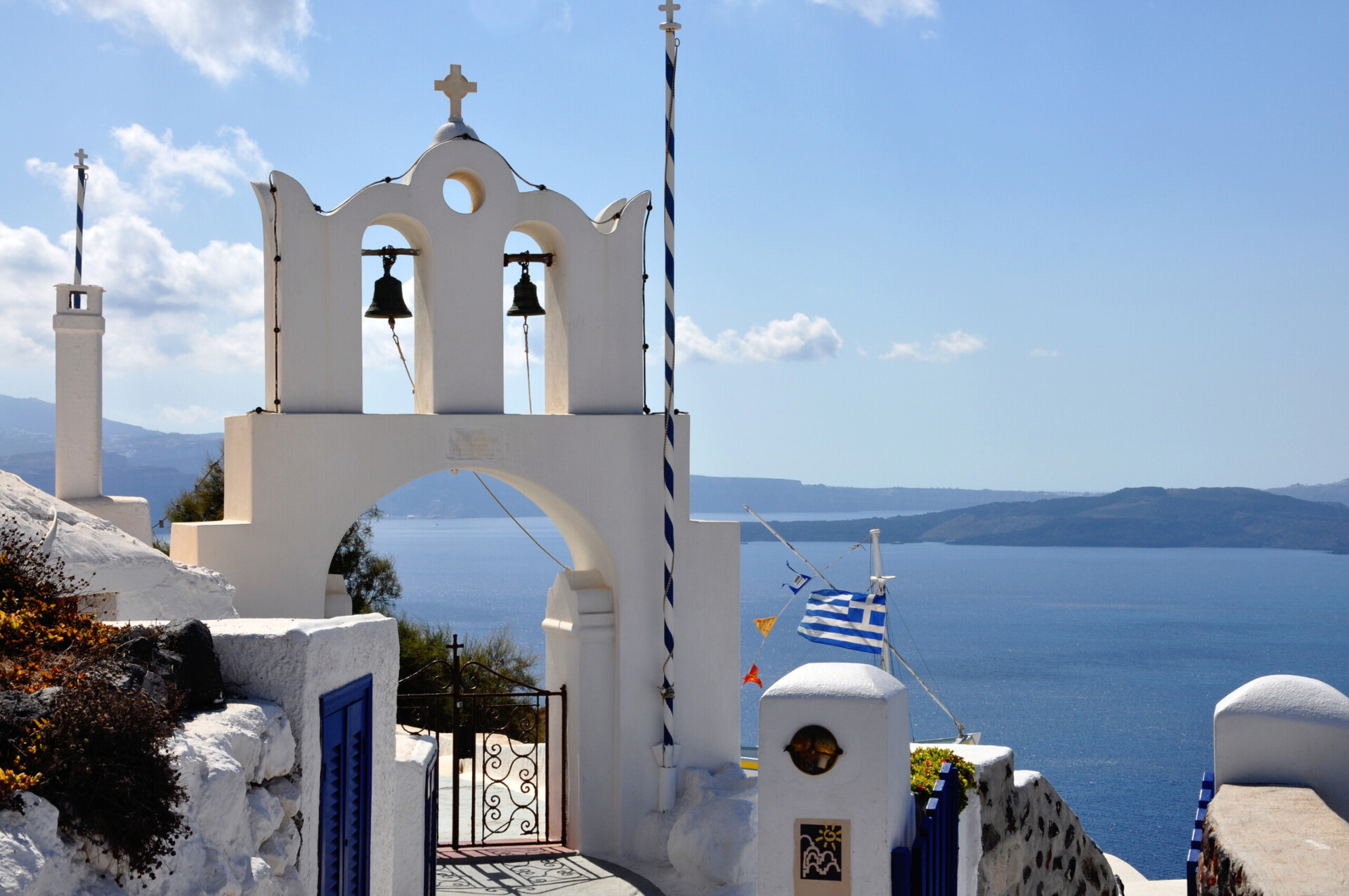A church in Santorini, one of the many that are honored during the various Greek island festivals.